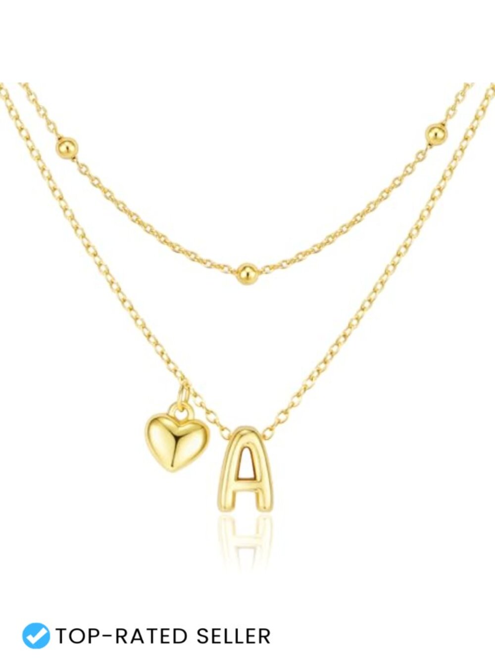 14K Gold Plated Dainty Initial Heart Necklace Layered Letter A-Z Pendant Trendy